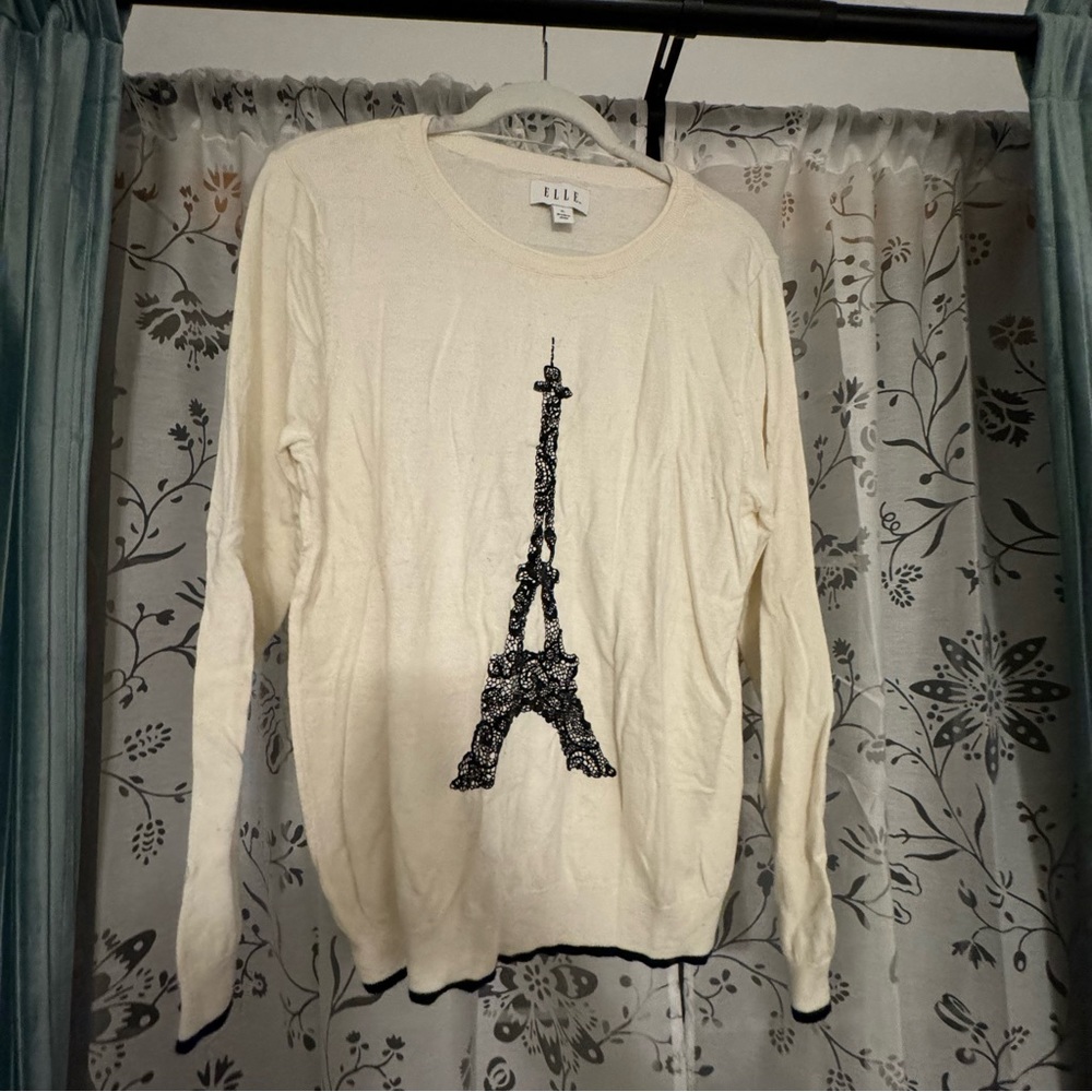 ELLE | black and white Eiffel Tower sweater | XL